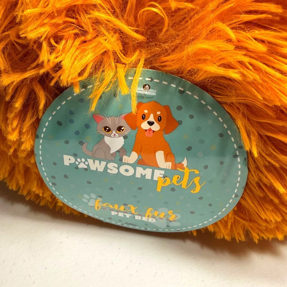 Pawsome Pets Cozee Faux Fur Calming Donut Pet Bed Yellow Orange 23
